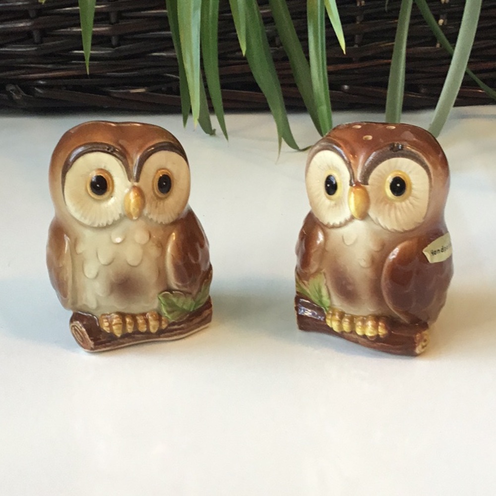 Vintage 1981 Otagiri Handpainted Owl Salt and Pepper Set